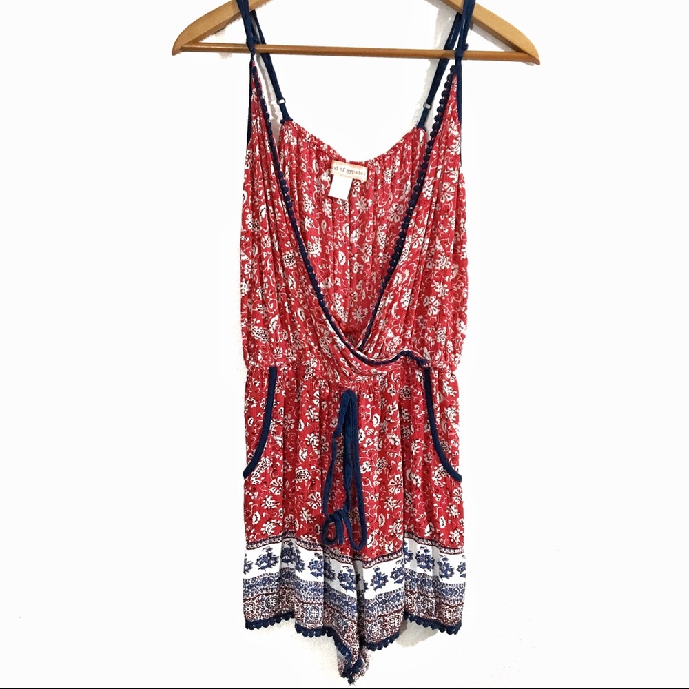 UO Band Of Gypsies Paisley Romper Boho Crochet Red